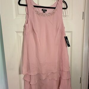 SLNY Light Pink Beaded Neckline Tiered Midi Dress